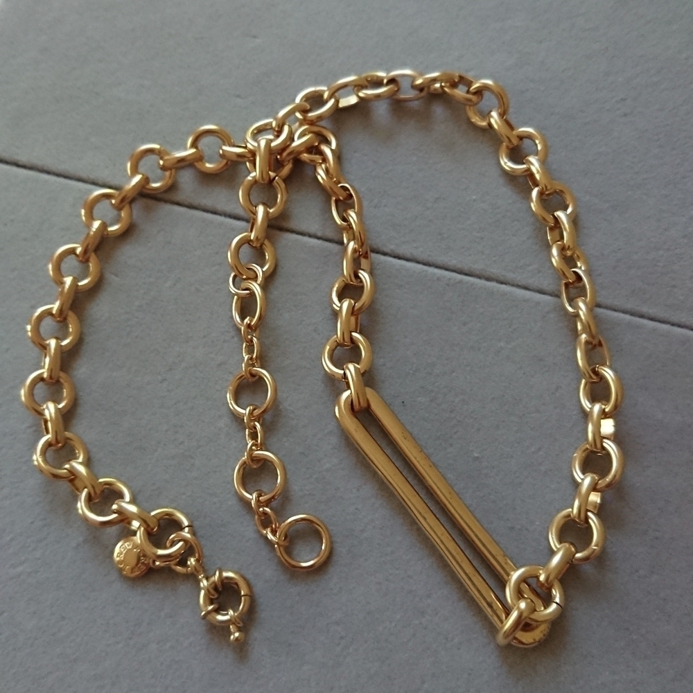 J. Crew Alma Skinny Bar Gold tone chain link Necklace